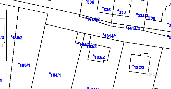 Parcela st. 183/3 v KÚ Hostivice, Katastrální mapa