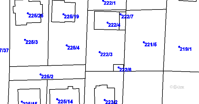 Parcela st. 222/3 v KÚ Hostivice, Katastrální mapa