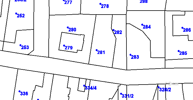 Parcela st. 281 v KÚ Hostivice, Katastrální mapa
