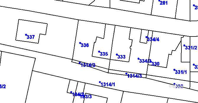 Parcela st. 335 v KÚ Hostivice, Katastrální mapa