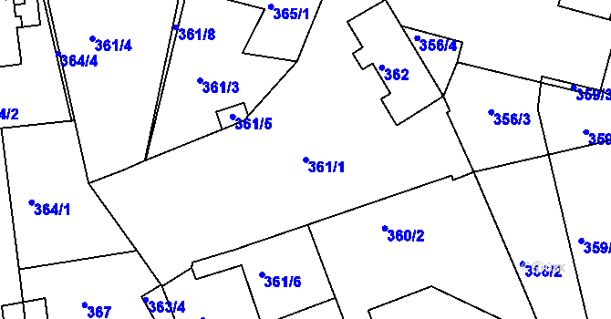 Parcela st. 361/1 v KÚ Hostivice, Katastrální mapa
