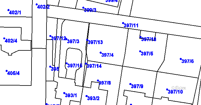 Parcela st. 397/4 v KÚ Hostivice, Katastrální mapa