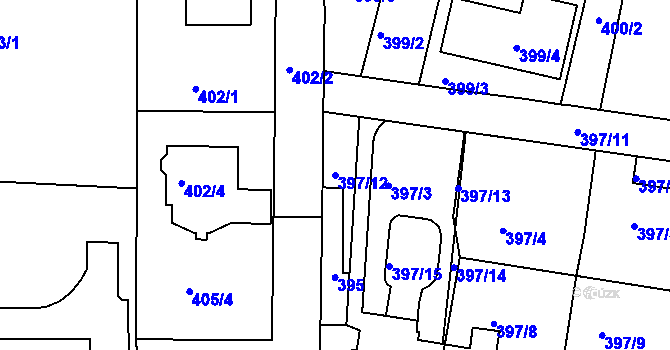 Parcela st. 397/12 v KÚ Hostivice, Katastrální mapa
