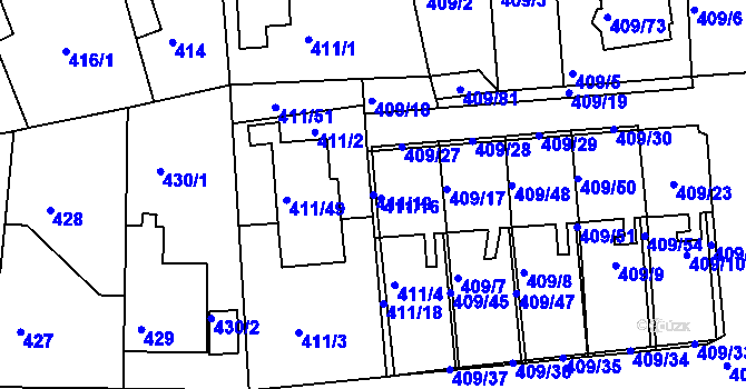 Parcela st. 411/19 v KÚ Hostivice, Katastrální mapa