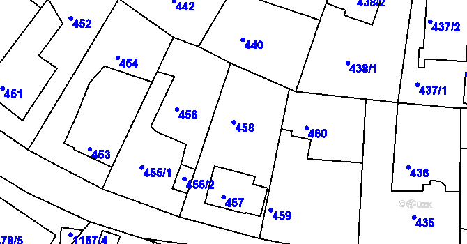 Parcela st. 458 v KÚ Hostivice, Katastrální mapa