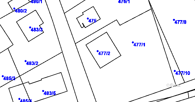 Parcela st. 477/2 v KÚ Hostivice, Katastrální mapa