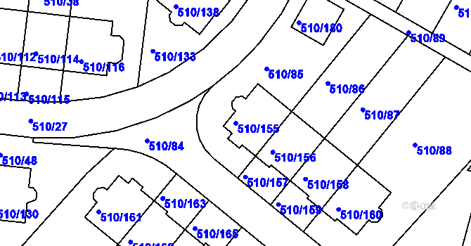 Parcela st. 510/155 v KÚ Hostivice, Katastrální mapa