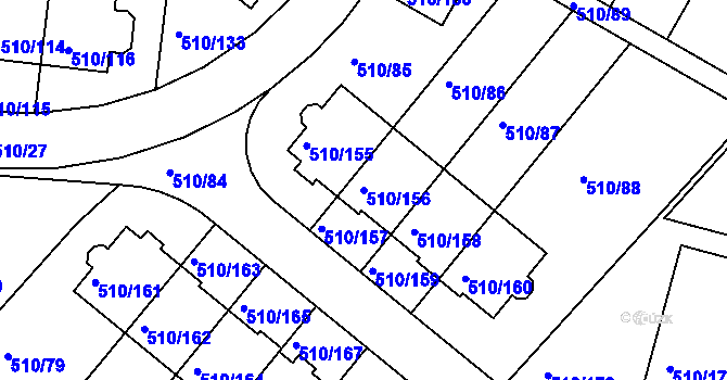 Parcela st. 510/156 v KÚ Hostivice, Katastrální mapa