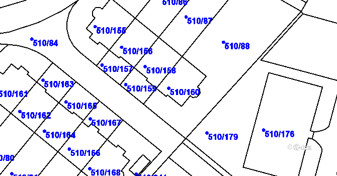 Parcela st. 510/160 v KÚ Hostivice, Katastrální mapa