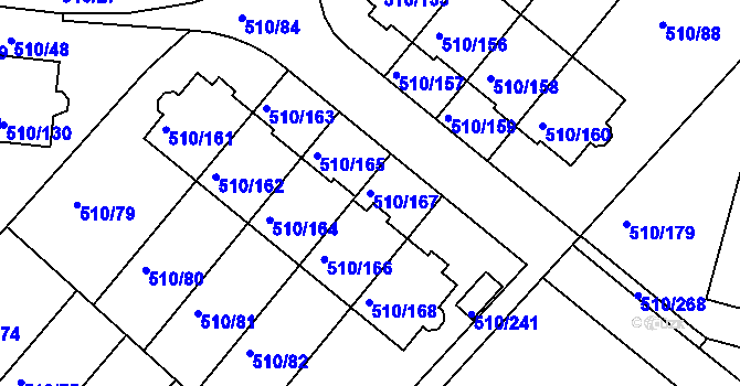 Parcela st. 510/167 v KÚ Hostivice, Katastrální mapa