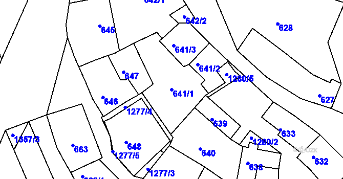 Parcela st. 641/1 v KÚ Hostivice, Katastrální mapa
