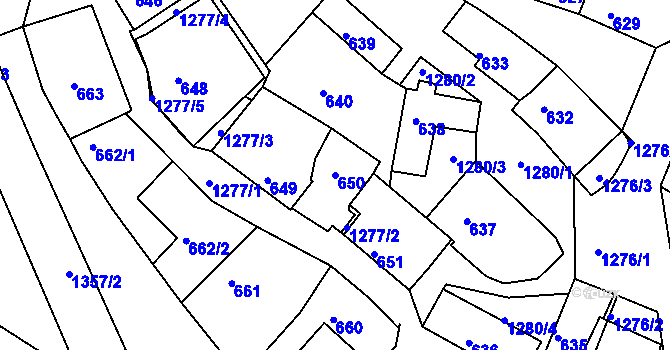 Parcela st. 650 v KÚ Hostivice, Katastrální mapa