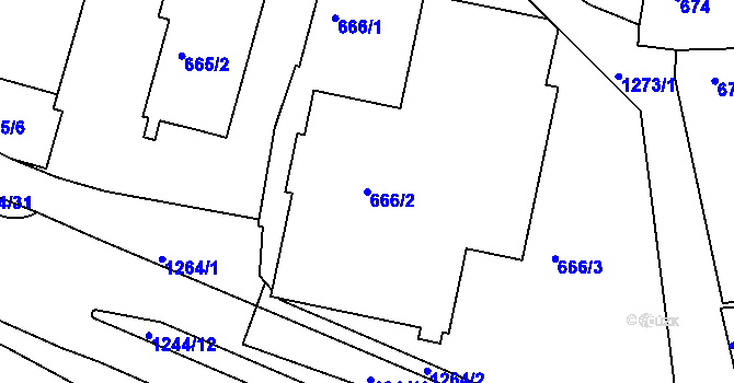 Parcela st. 666/2 v KÚ Hostivice, Katastrální mapa