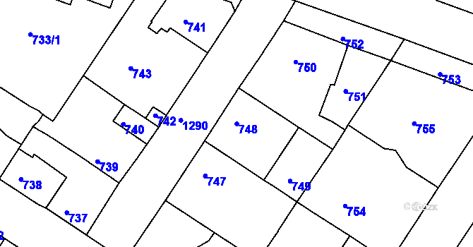 Parcela st. 748 v KÚ Hostivice, Katastrální mapa
