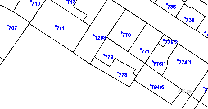 Parcela st. 772 v KÚ Hostivice, Katastrální mapa