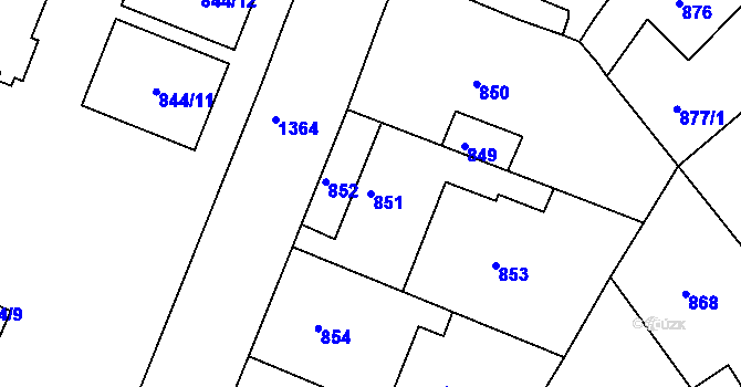 Parcela st. 851 v KÚ Hostivice, Katastrální mapa