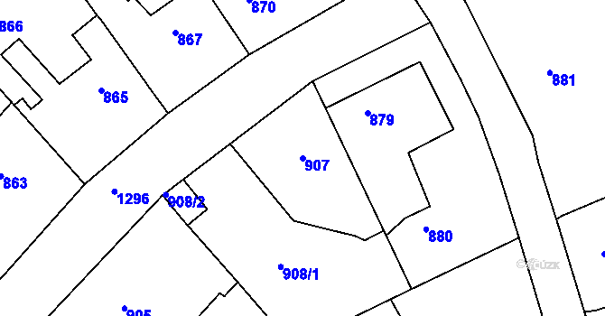 Parcela st. 907 v KÚ Hostivice, Katastrální mapa