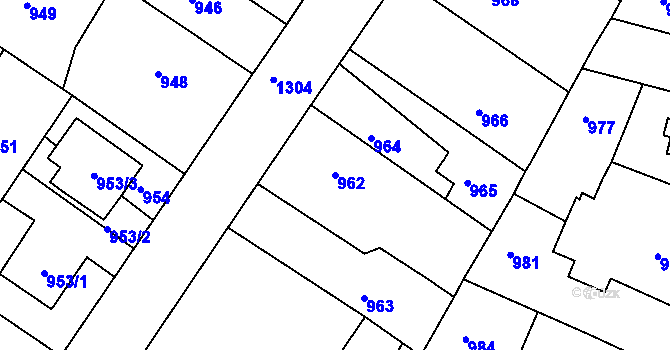 Parcela st. 962 v KÚ Hostivice, Katastrální mapa