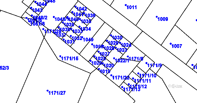Parcela st. 1027 v KÚ Hostivice, Katastrální mapa