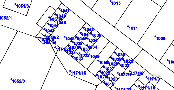 Parcela st. 1034 v KÚ Hostivice, Katastrální mapa