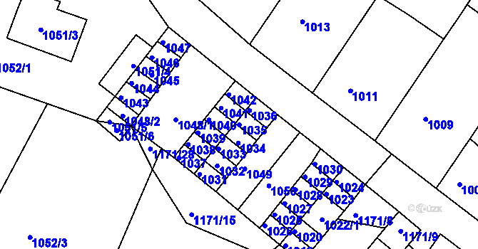 Parcela st. 1035 v KÚ Hostivice, Katastrální mapa