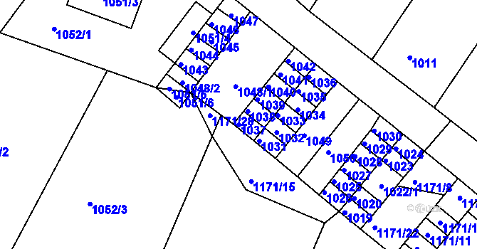 Parcela st. 1037 v KÚ Hostivice, Katastrální mapa