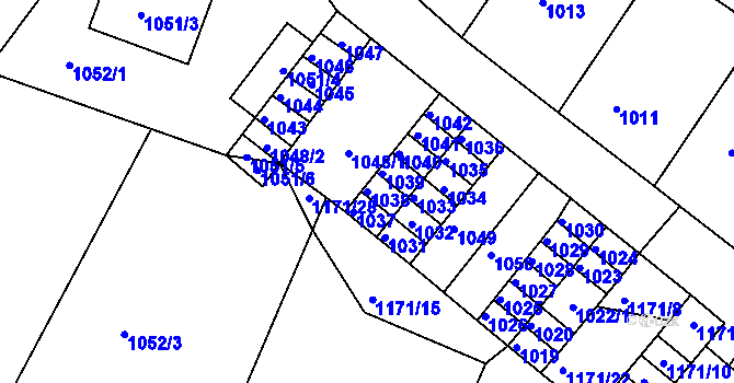 Parcela st. 1038 v KÚ Hostivice, Katastrální mapa