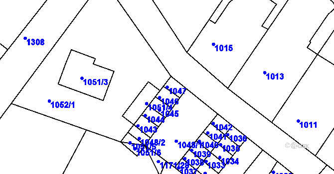 Parcela st. 1047 v KÚ Hostivice, Katastrální mapa