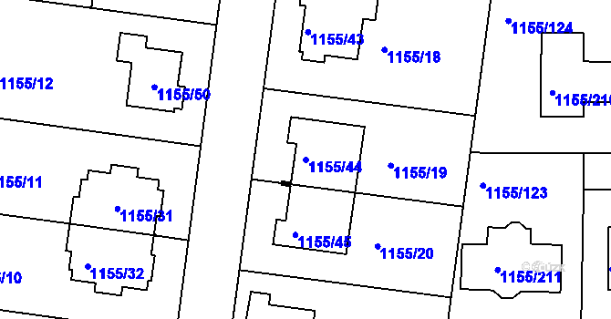 Parcela st. 1155/44 v KÚ Hostivice, Katastrální mapa