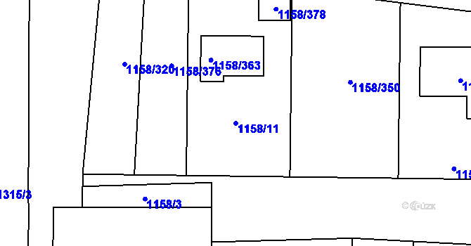 Parcela st. 1158/11 v KÚ Hostivice, Katastrální mapa
