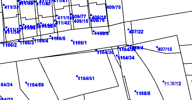 Parcela st. 1164/35 v KÚ Hostivice, Katastrální mapa