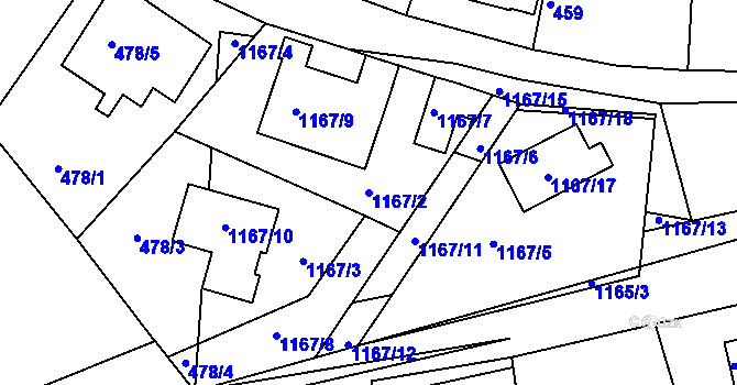 Parcela st. 1167/2 v KÚ Hostivice, Katastrální mapa