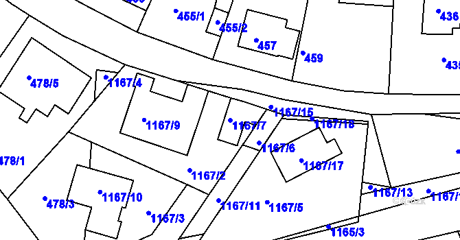 Parcela st. 1167/7 v KÚ Hostivice, Katastrální mapa