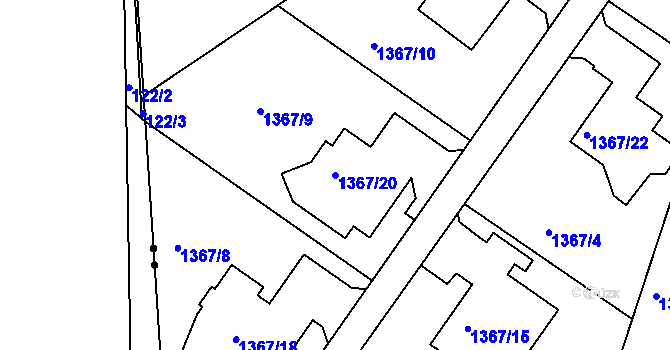 Parcela st. 1367/20 v KÚ Hostivice, Katastrální mapa
