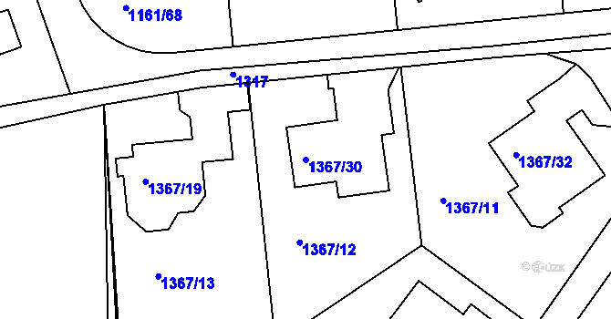 Parcela st. 1367/30 v KÚ Hostivice, Katastrální mapa