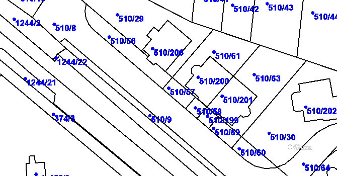 Parcela st. 510/57 v KÚ Hostivice, Katastrální mapa