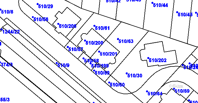 Parcela st. 510/201 v KÚ Hostivice, Katastrální mapa