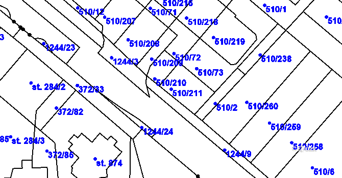 Parcela st. 510/211 v KÚ Hostivice, Katastrální mapa