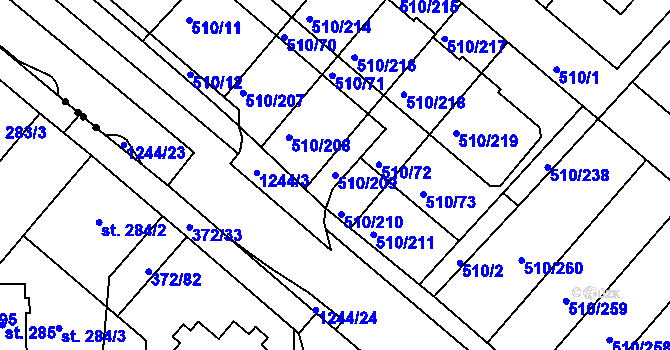 Parcela st. 510/209 v KÚ Hostivice, Katastrální mapa