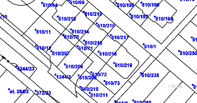 Parcela st. 510/218 v KÚ Hostivice, Katastrální mapa