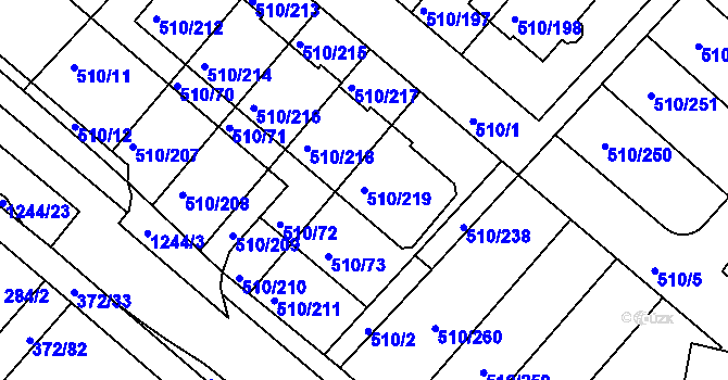 Parcela st. 510/219 v KÚ Hostivice, Katastrální mapa
