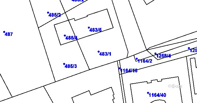 Parcela st. 483/1 v KÚ Hostivice, Katastrální mapa