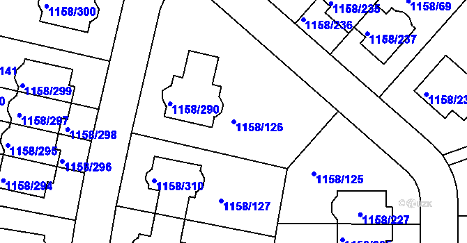 Parcela st. 1158/126 v KÚ Hostivice, Katastrální mapa