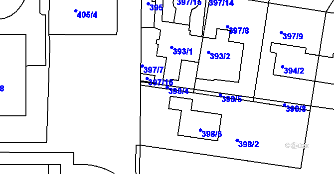 Parcela st. 398/4 v KÚ Hostivice, Katastrální mapa