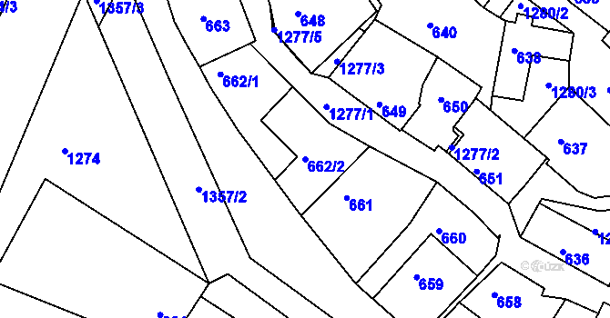 Parcela st. 662/2 v KÚ Hostivice, Katastrální mapa