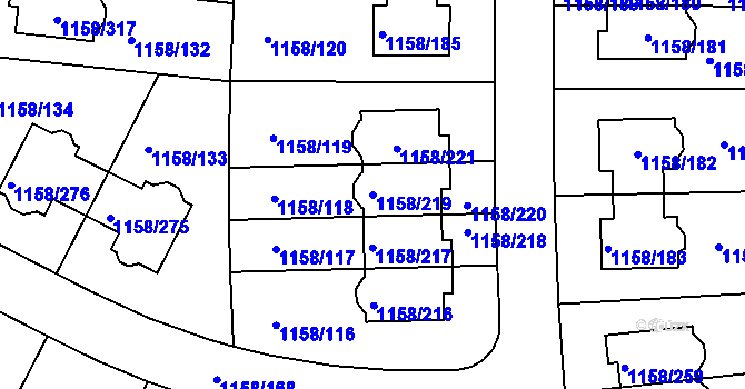 Parcela st. 1158/219 v KÚ Hostivice, Katastrální mapa