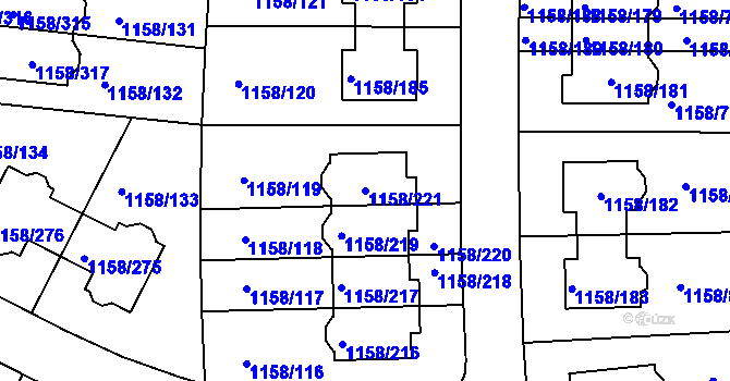 Parcela st. 1158/221 v KÚ Hostivice, Katastrální mapa