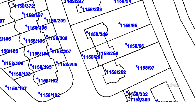 Parcela st. 1158/250 v KÚ Hostivice, Katastrální mapa