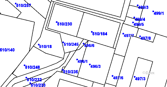 Parcela st. 496/6 v KÚ Hostivice, Katastrální mapa