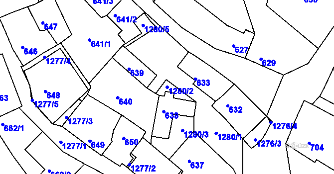 Parcela st. 1280/2 v KÚ Hostivice, Katastrální mapa